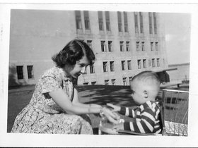 1950 June - Dave 1st haircut, Mom.jpg